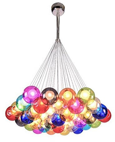 Kairry Kronleuchter Pendel Leuchter Hängeleuchte Pendelleuchte Farbige Bubble Ball Lampe Glas Esszimmerlampe Für Mehrflammige Leuchten Buntglas Höhenverstellbare 100CM (Color : Color : 37 Head)