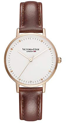 VICTORIA HYDE Damenuhr Analoges Quarzwerk Einfache Stil Armbanduhr mit Lederarmband Damenuhren Wasserdicht Silber