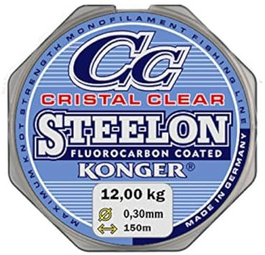 Konger Angelschnur Cristal Clear Fluorocarbon Coated 0,12-0,50mm/150m Monofile Super stark ! (0,05€/m) (0,30mm / 12,00kg)
