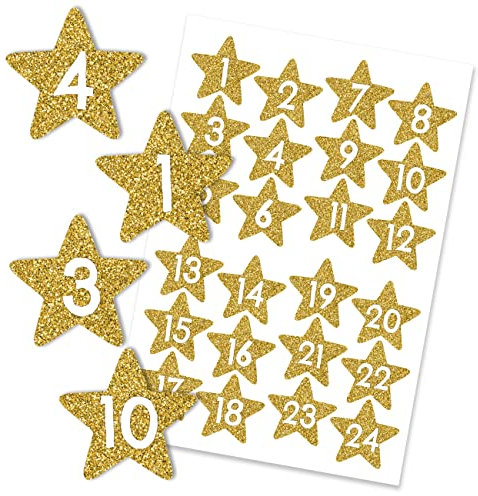 Papierdrachen 24 Adventskalender Zahlenaufkleber - Sterne gold Nr 53 - Aufkleber - zum Basteln und Dekorieren deines ganz persönlichen Adventskalenders