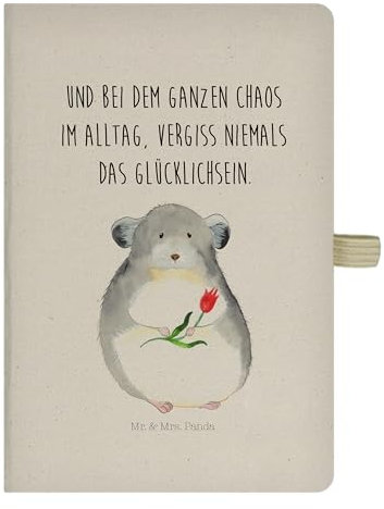 Mr. & Mrs. Panda DIN A5 Baumwoll Notizbuch Chinchilla mit Blume - Geschenk, lustige Sprüche, Kladde, Büro, Kummer, gute Laune, Notizheft, Journal, süße Tiermotive, Tiere, traurig sein, Glücklichsein