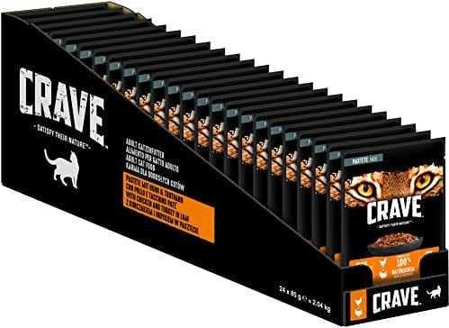Crave Adult Katzennassfutter Pastete mit Huhn & Truthahn, 24 Portionsbeutel, 24x85g – Premium Katzenfutter nass, Proteinreich und ohne Getreide