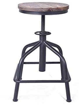 YNGJUEN Küche Hoher Stuhl Industrie Retro Vintage Farm Hölzerner Traktor Schemel 360 ° Drehung Höhenverstellbar Barhocker (Schmiedeeisen + Schwarz)