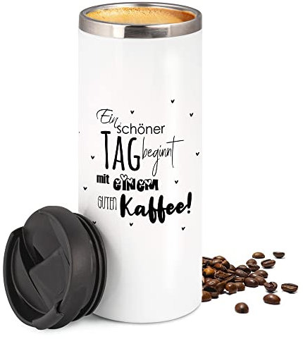 GRAZDesign Thermobecher Kaffeebecher Spruch Ein schöner Tag, Coffee to go Becher, Geschenk für Mama, Freundin, Kollegin, 450 ml Travel Mug Weiß