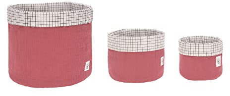 LÄSSIG Aufbewahrungskorb-Set 3 Stk. aus Muslin Bio-Baumwolle/Storage Basket Set 3 pcs Muslin, rot