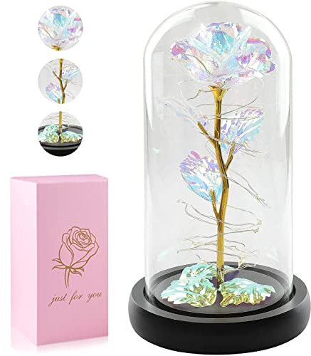 Colorata Galaxy Rose con luce a LED in vetro, romantica rosa dorata artificiale, con decorazione per la festa della mamma, compleanno, matrimonio, anniversario, San Valentino. Nero