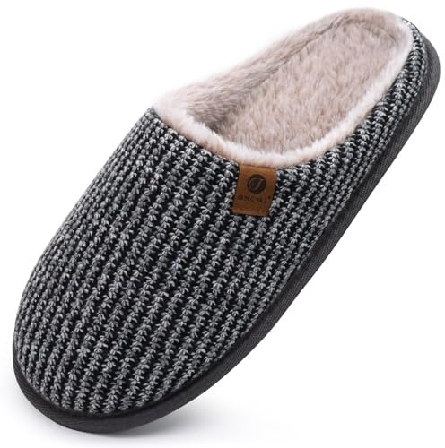 ONCAI Pantofole da Uomo Invernali strisce, Comoda Memory Foam Calde Scarpe da Casa in Lana Con Suola Antiscivolo Peluche Grigio Taglia 47