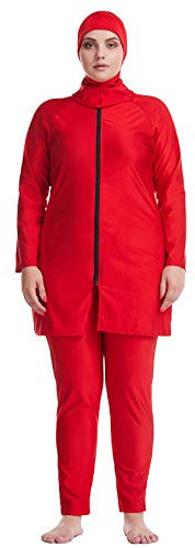 oneforus Muslim Übergröße Burkini - Damen 3 Stück Bescheiden Reißverschluss islamisch Badebekleidung Kaftan Badeanzug mit Schwimmen Hijab