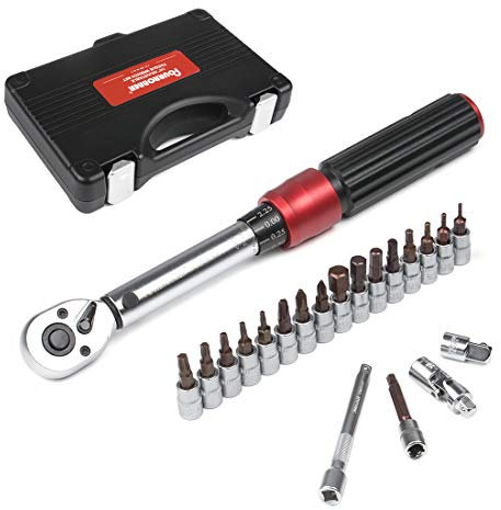 FOURROBBER Torque Wrench Set 1/4-inch Drive Click Dual-Direction Adjustable 90-Tooth Torque Wrench with Buckle 5-30Nm,Accuracy ± 3%