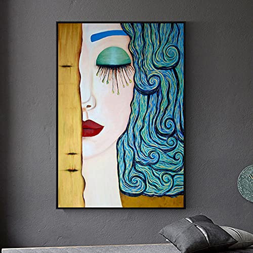 ZHXXFD Peinture Numero Adulte Enfant Artiste Classique Gustav Klimt Kiss Tear Peintures À l'huile Abstraites Peinture par Numero Acrylique Toile DIY Paint by Numbers Kit 40X50CM(A137)