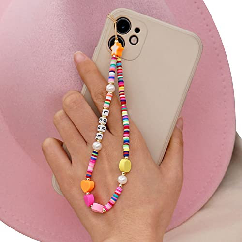 Handykette Perlen Handyanhänger, Handy Lanyard Perlen Kette für Handy Acryl Telefon Anhänger Seil Böhmen Stil Bunte Perlen Telefon Kette Strap für Frauen, Auto Schlüsselanhänger, Kettenlänge 28cm