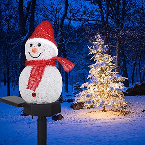 LED Solarleuchten Schneemann Figur Solar Gartenstecker Weihnachten Beleuchtet, Weihnachten Schneemann Figur Garten Solarlampen Beleuchtung Weihnachtsdeko Lampe für Außen Outdoor Rasen Terrassen Deko