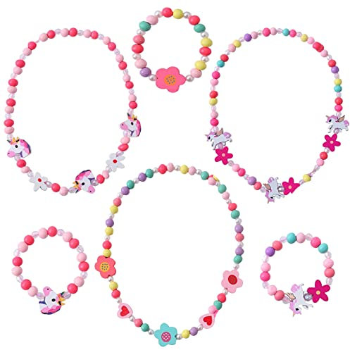 6 Stk Einhorn Armbänder, Einhorn Geschenke Mädchen Kinder Einhorn Armband Set,Einhorn Kinder Schmuck Mädchen Set,Prinzessin Halskette Armband,Geschenk für Mädchen Geburtstag Prinzessin Mädchen Zubehör