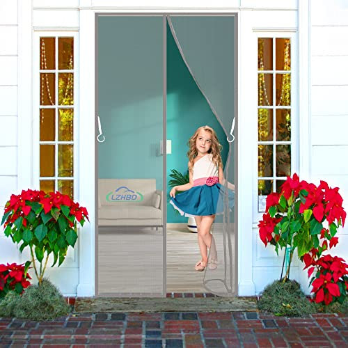 LZHBD Tenda Zanzariera Magnetica, 300x300 cm Tende per Porte Francesi di Maglia Adsorbimento Magnetico Pieghevole Rete for Patio Corridoi/Porte, Grigio, Nuova Versione