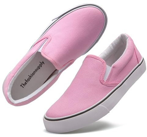 Zapatillas bajas para mujer, zapatillas de moda casuales de lona para mujer, cómodas plantillas, transpirables, acolchadas, sin cordones, zapatos bajos, Rosado claro, 38 EU