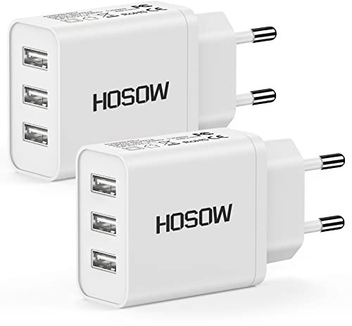 USB Ladegerät Mehrfach 2Pack, HOSOW 3 Port USB Netzteil USB Stecker 5V/3.1A USB Netzstecker USB Adapter Steckdose Ladestecker Ladeadapter für iPhone 14/13/12/11/XR/XS/X/8/7/6,Samsung Galaxy S22,Handys