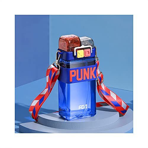 MARMODAY 2WAY Sport-Trinkflasche mit Strohhalm, 520 ml, auslaufsicher, BPA-frei, kein Schaden, Kunststoff-Wasserflasche mit Gurt, ideal für Schule, Radfahren, Fitnessstudio, Camping, Blau