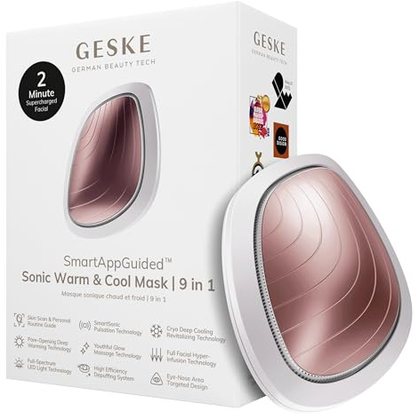 GESKE | SmartAppGuided™ Sonic Warm & Cool Mask | 9 in 1 | Beauty LED Face Mask | Full LED Spectrum and Red Light Therapy | heat | Cooling | Increased uptake of facial care products | facial massager
