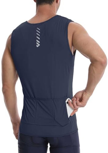 Lo.gas Ärmelloses Radtrikot Herren, Rennrad Trikot Leichtgewicht und Atmungsaktiv, Fahrradtrikot mit Gesäßtasche, Grau Blau, XXL