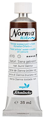 Schmincke - NORMA® Blue, 21610009, feinste wasservermalbare Künstler-Ölfarben, höchstpigmentiert, lichtecht, vegan, Natürl. Siena gebrannt - 35 ml