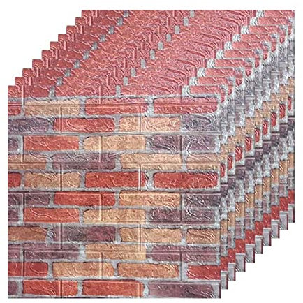 ZUHENG 10 Stück 3D Wandpaneele Selbstklebend Tapete Ziegel, DIY Wasserdichter PE-Schaum Steinoptik Ziegel Tapete, für Wohnzimmer Schlafzimmer Hintergrund TV Küchen (35 x 38,5 x 0,5 cm (Multicolour）)
