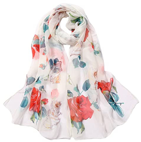 FAIRYGATE Seidenschal Damen Chiffon Schal XXL Blumen Seidentuch Stola für Abendkleid Hochzeit Seide Schal Halstuch A5205