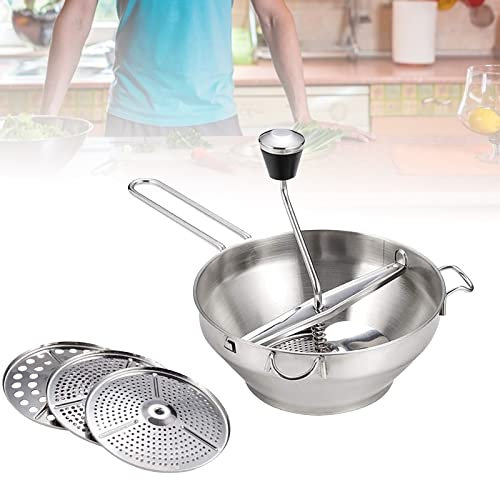 Tritatutto Manuale da 7,5, Grattugia con Setaccio in Acciaio Inossidabile con 3 Inserti per Setaccio, Tritatutto Rotante Manuale e Creatore di Puree, Tritatutto Rotante per Frutta, Salse, Puree