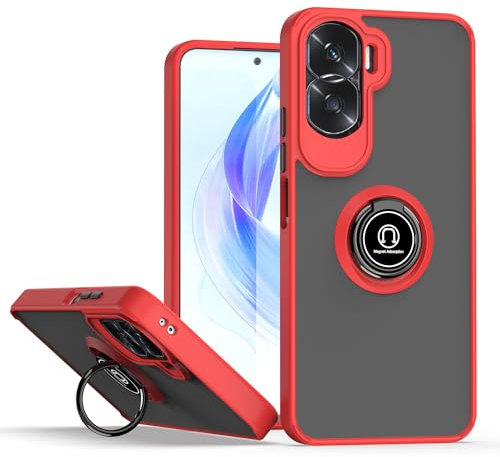 XINYEXIN Funda para Honor 90 Lite 5G, Funda con Soporte de Anillo, TPU + PC Translúcido Anti- Arañazos Carcasa Protectora Antigolpes Case Cover - Rojo