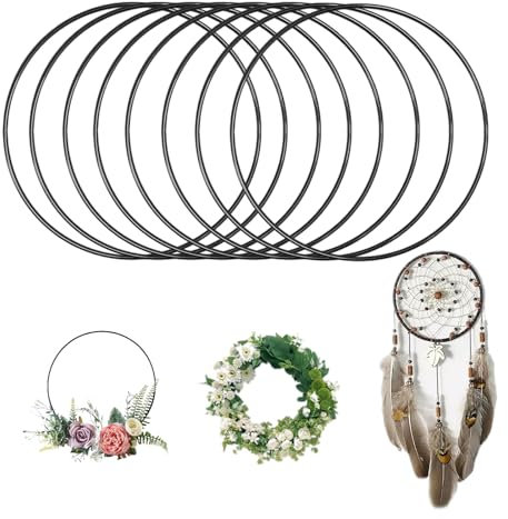 tintoke 8 Stück Schwarze Ringe deko,Deko Ringe,Metallring,20cmø 3mm stark Schwarz Metallring,Metallringe zum Basteln, für DIY Floral Hoop, Traumfänger, Hochzeitskranz, Wandbehang Handwerk