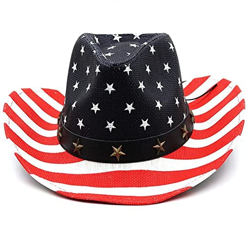 Luxylei Classic American Flag Cowboy Hat, Vintage Western Style Usa Flag Cowboy Cowgirl Hat Party Patriotic Hat for Men Women