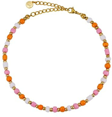 GD GOOD.designs EST. 2015 Bracelet de cheville pour femme avec perles boho multicolores - Réglable - Or Orange Rose Bracelet de cheville multicolore