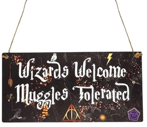 Second Ave Wizards Welcome Muggles Tolerated Placa rectangular de madera negra para colgar en el hogar o dormitorio