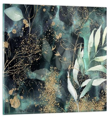 Bilder auf Glas Pflanzen Blätter Botanik Glasbild 30x30cm Wandbilder Dekoration Wohnzimmer Schlafzimmer Küche Deko Klein Wanddeko Bild im Glas Wand Kunstdruck Art Modern Wall Decor GAC30x30-5370