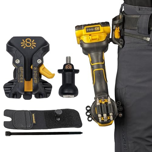 Spider Tool Holster - Pro Tool Holster + One Tool Grip + One Driver Pin - Upgraded, Self Locking Multi Tool Holder with Ambidextrous Thumb Lock