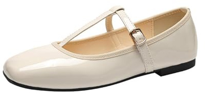 ANUFER Femmes Chaussures Plates Mary Jane Boucle Sangle en T Ballerines SD5A1208 Beige EU38.5
