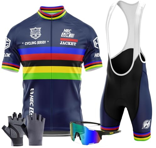 Combinaisons de cyclisme pour hommes, maillot de cyclisme à manches courtes avec short rembourré en gel 9D, protection solaire évacuant l'humidité, ensemble t-shirt de cyclisme pour l'extérieur, le