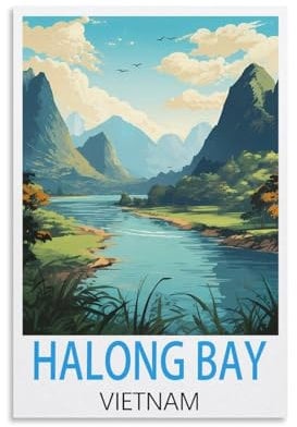 Halong Bay Vietnam, Vintage-Reiseposter, 60 x 90 cm, Leinwand-Kunst, Wandbild, Gemälde, Dekoration, Wohnzimmer, Schlafzimmer, Dekoration