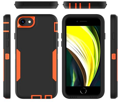 KOARWVC Phone Case for iPhone 6/7 Case, iPhone 8 Case, iPhone SE 2020 SE 2022 Case Magnetic Car Mount Heavy Duty Durable Military Grade Shockproof Protective Cover Case for iPhone 6 7 8 Black/Orange