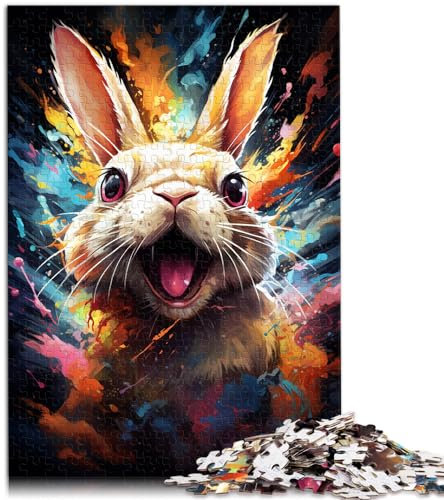 Puzzles Zeichnen eines bunten Kaninchens, 1000-teiliges Puzzle für Erwachsene, Holzpuzzle, Lernspiel mit vollständig ineinander greifenden und zufällig geformten Teilen (50 x 75 cm)