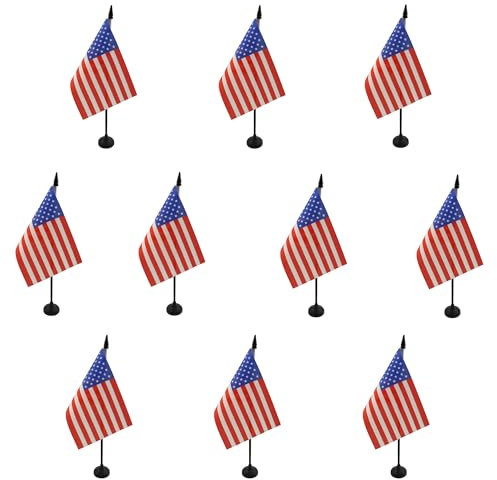 AZ FLAG - Lot de 10 Drapeau De Table Etats-Unis - 15x10 cm - 10 Mini Drapeaux Américain - Usa De Bureau 100% Polyester Avec Hampe De 25cm Et Socle En Plastique Noir