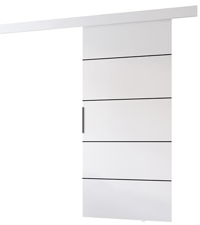MINIO go for it - Portes coulissantes 86 cm PRIM 2K porte intérieure | montage mural, porte intérieure - bande décorative en chêne Sonoma, poignée de porte en noir, blanc / noir