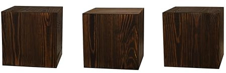 DECOKTIVO Holzständer Set, Holzblock, Baumstamm Deko, Bodenwindlicht Säule, Blumensäule Holz, Dekosäule, Stabil und Langlebig, Dunkelnuss, 20x20x20 Cm, 3 Stück