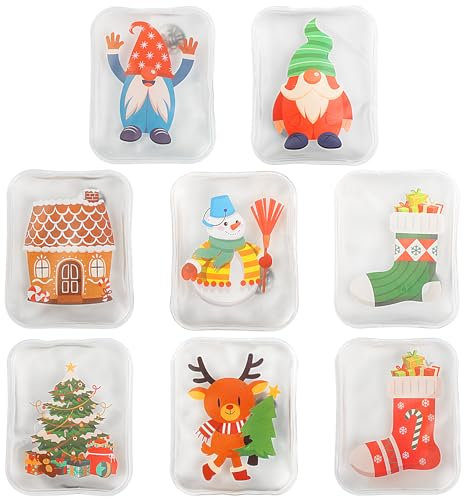 Anstore Reusable Hand Warmers - 8pcs Christmas Handwarmers With Colorful Elements, 100x80mm Square Pocket Warmers for Kids, Camping, School