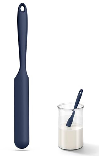 U-Taste Spatule en silicone pour bocaux: Grattoir à bocaux flexible résistant à la chaleur 315 ℃ avec manche long et fin pour gratter les sauces mélanger le levain, pour petits récipients (Bleu nuit)