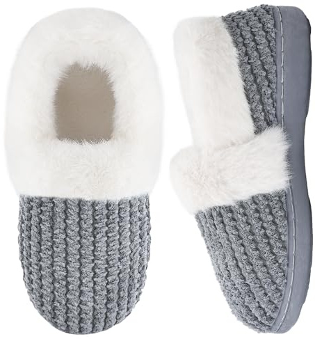 Mabove Slippers Women Fluffy Slippers Ladies Memory Foam Slippers Winter Warm Closed-back Home Slippers(Dark Grey,3/4 UK)