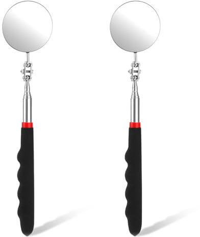 2 Stück Auto Inspektionsspiegel Mit Teleskopgriff Teleskopspiegel Ausziehbar Inspection Mirror Kreisförmig Teleskop Spiegel Reparatur 360-Grad-Drehung Mit Verlängertem Griff FüR Techniker