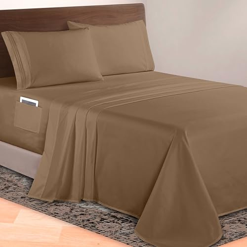 Elegant Comfort Luxurious 1500 Premium Hotel Quality Microfiber 4-Piece Sheet Set, 18-24 Inches Deep - Extra Deep Pocket Sheets - Ultra Soft 4PC Deep Pocket Sheets, California King, Taupe
