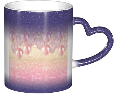 DEXNEL Tasse à café en céramique à changement de couleur avec ballon rose pailleté 325 ml