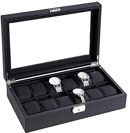 HAODUOO Uhrengehäuse, Uhrenrolle, Uhrenbeweger, Uhrenaufbewahrung, Uhrenbox, 12 Fächer, Herren-Uhren-Display, Organizer, Leder-Uhrenbox, Uhren-Organizer