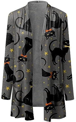 Generico Cappotto Nero Lungo Cardigan a Maniche Lunghe da Donna Cardigan Aperto sul Davanti Aperto con Cardigan Leggero Spolverino Casual Esterno da Donna Cappotto Donna Elegante (C, S)